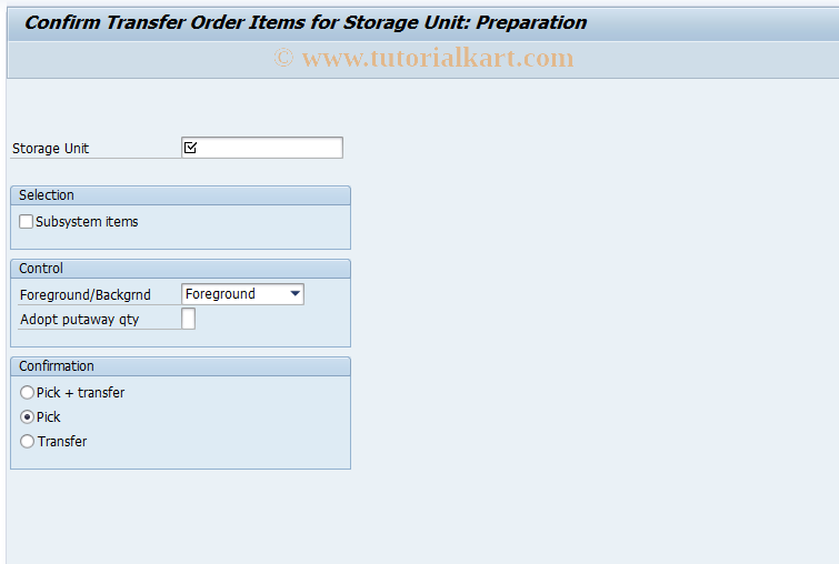 SAP TCode LT1F - Confirm TO for SU Pick