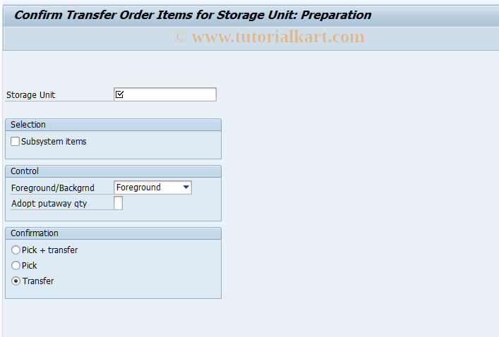 SAP TCode LT1G - Confirm TO for SU Transport