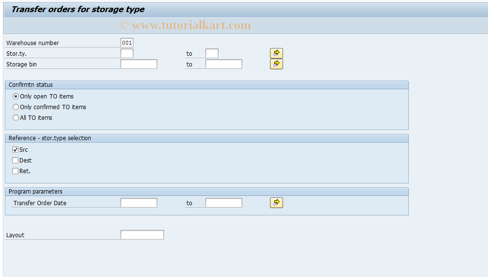 SAP TCode LT22 - Display Transfer Order / Storage Type