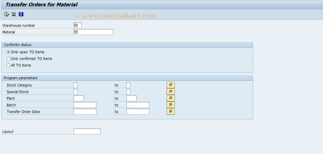 SAP TCode LT24 - Display Transfer Order / Material