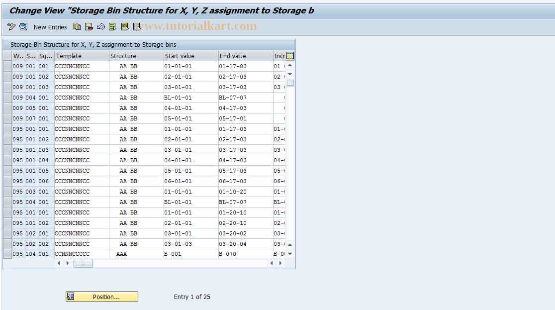 SAP TCode LT343XYZA - Maintain Bins by Definition Rule