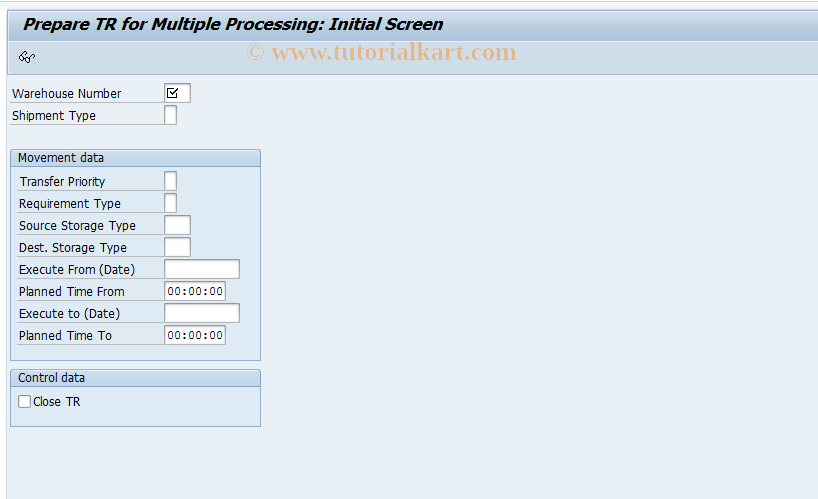SAP TCode LT41 - Prepare TRs for Multiple Processing