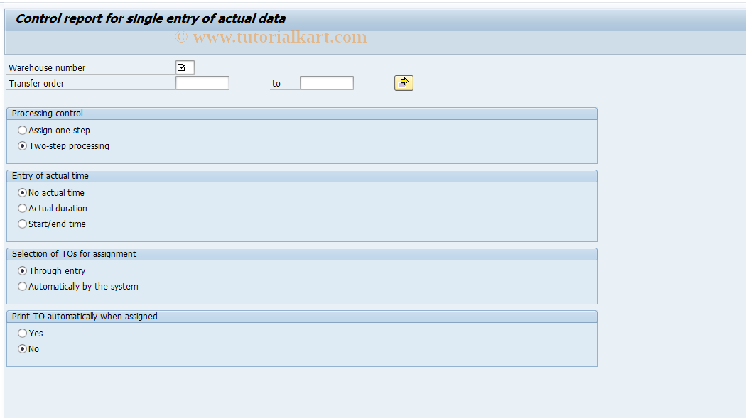 SAP TCode LT63 - Control: Single Entry of Actual Data