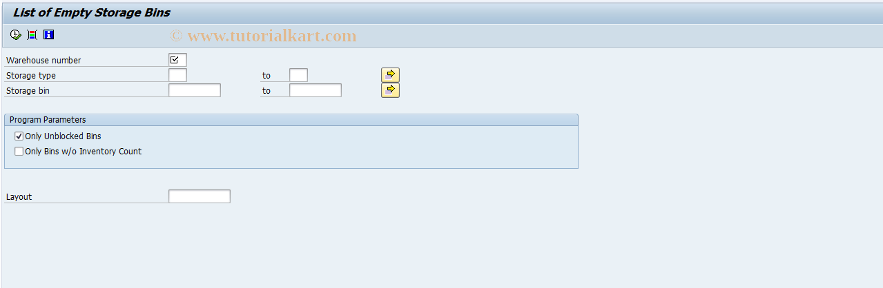 SAP TCode LX01 - List of Empty Storage Bins