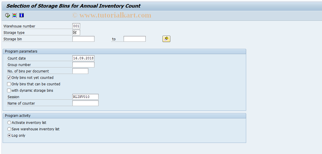 SAP TCode LX15 - Selection of Bins for Annual Invent.