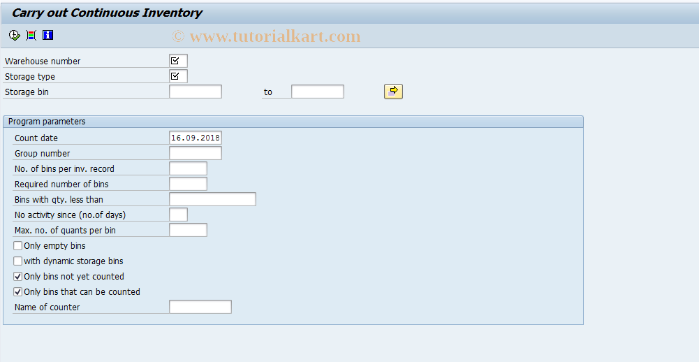 SAP TCode LX16 - Selection of Bins for Continuous Inv