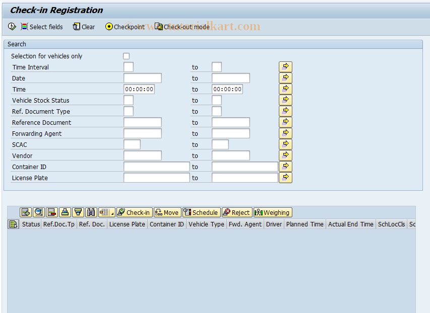 SAP TCode LYCHP - Check-in / Check-out transaction