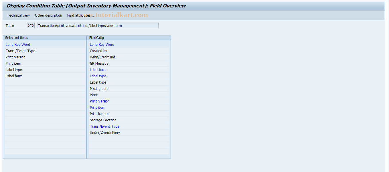 SAP TCode M705 - Output: Display Conditions Table