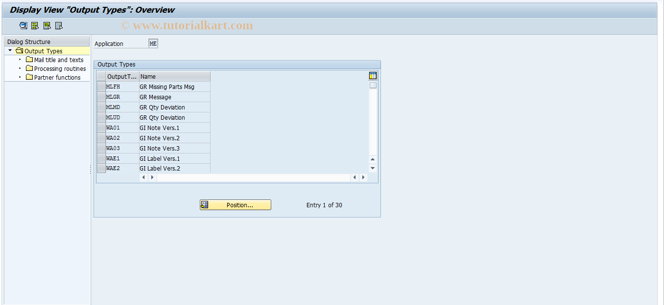 SAP TCode M706 - Maintain Output Types: Invoice  Mgmt