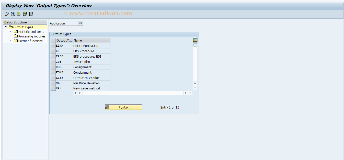 SAP TCode M806 - Message Types (Invoice Verification)