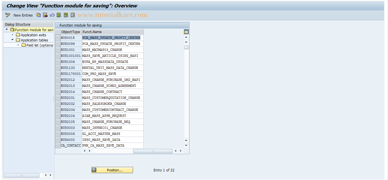 SAP TCode MASSOBJ - Maintain Mass Maintenance Objects