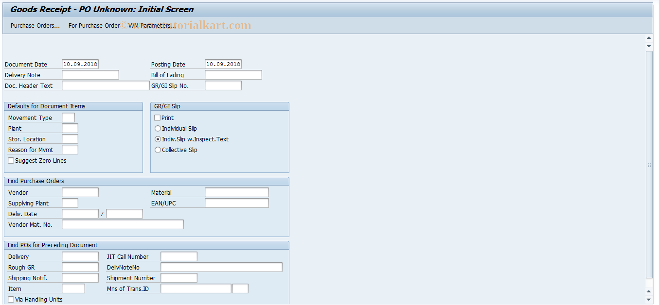 SAP TCode MB0A - Post Goods Receipt for PO