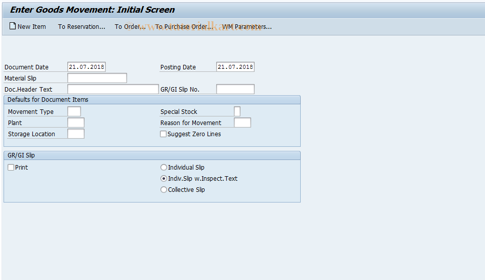 SAP TCode MB11 - Goods Movement