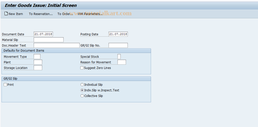 SAP TCode MB1A - Goods Withdrawal