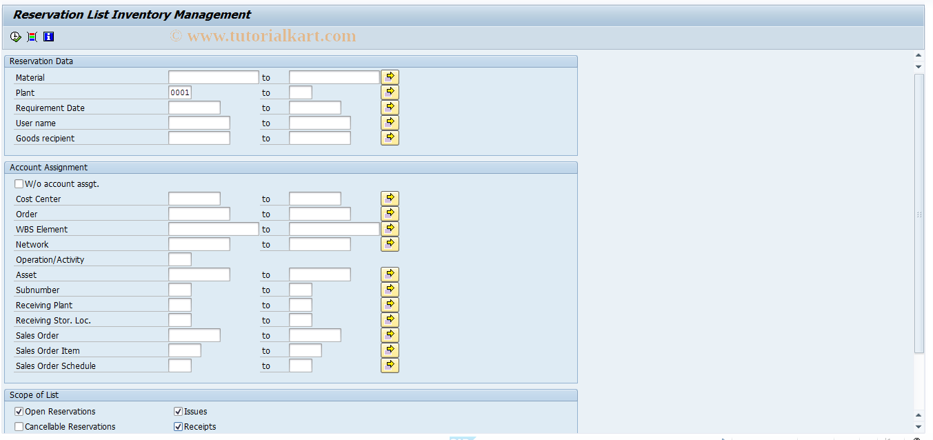 SAP TCode MB25 - Reservation List