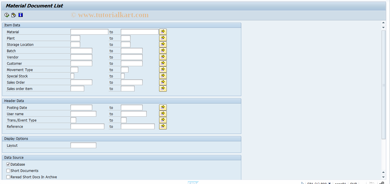 SAP TCode MB51 - Material Document  List