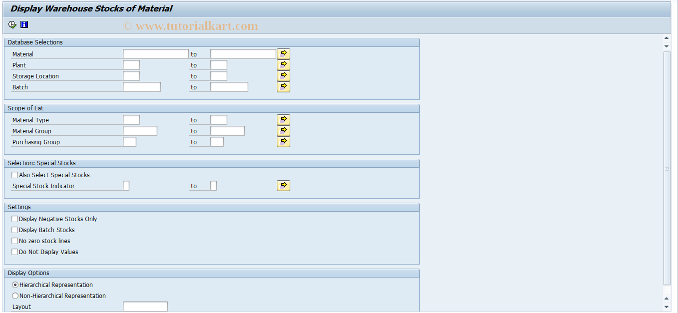 SAP TCode MB52 - List of Warehouse Stocks on Hand