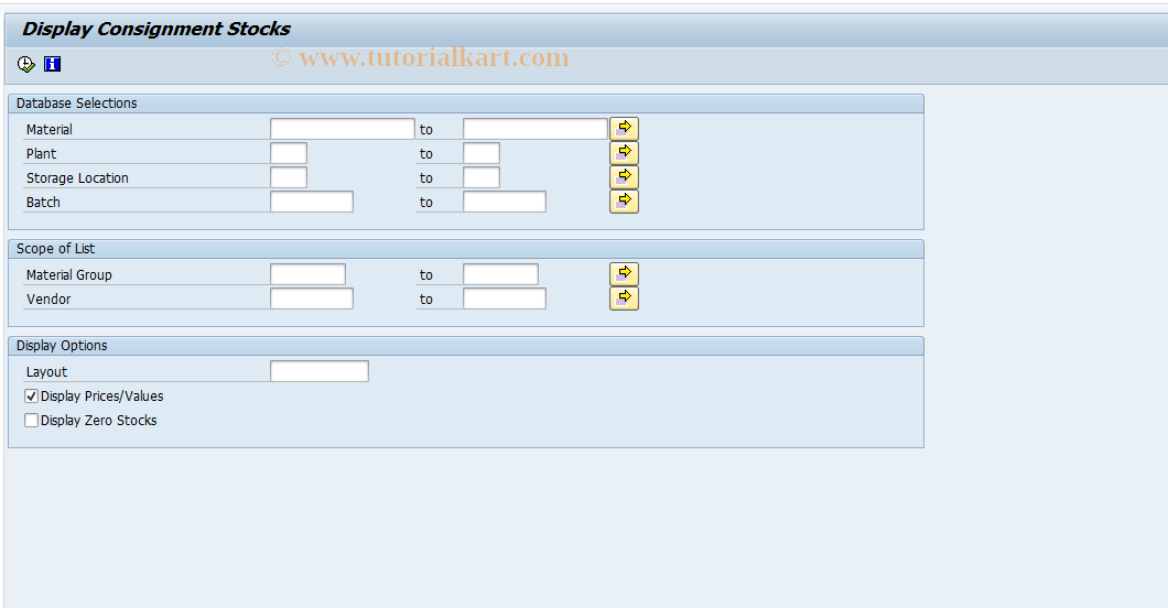 SAP TCode MB54 - Consignment Stocks