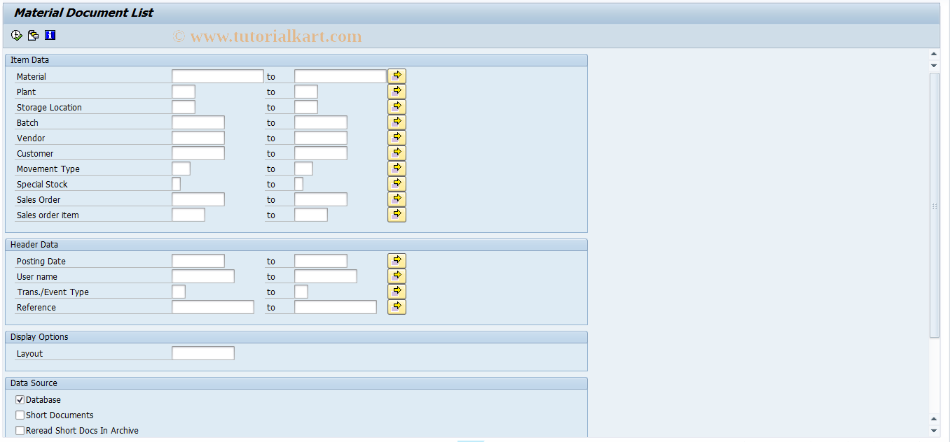 SAP TCode MB59 - Material Document  List