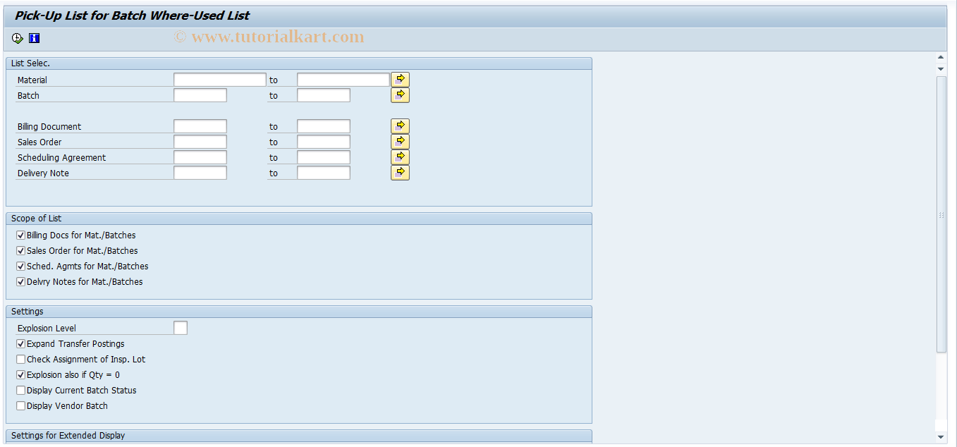 SAP TCode MB5C - Pick-Up List