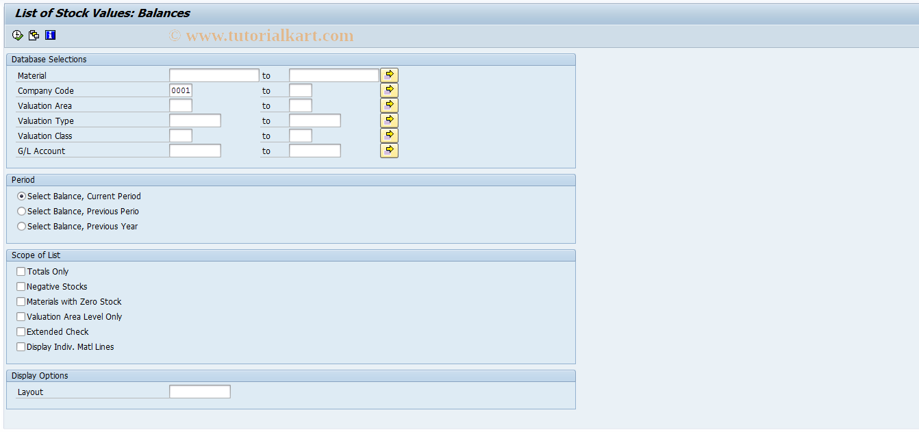 SAP TCode MB5L - List of Stock Values: Balances