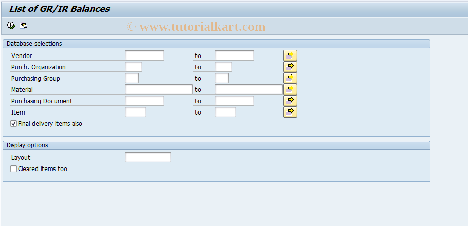 SAP TCode MB5S - Display List of GR/IR Balances