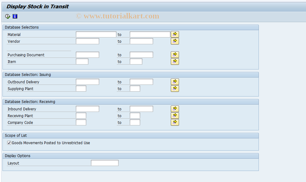 SAP TCode MB5SIT - Display Valuated GR Blocked Stock