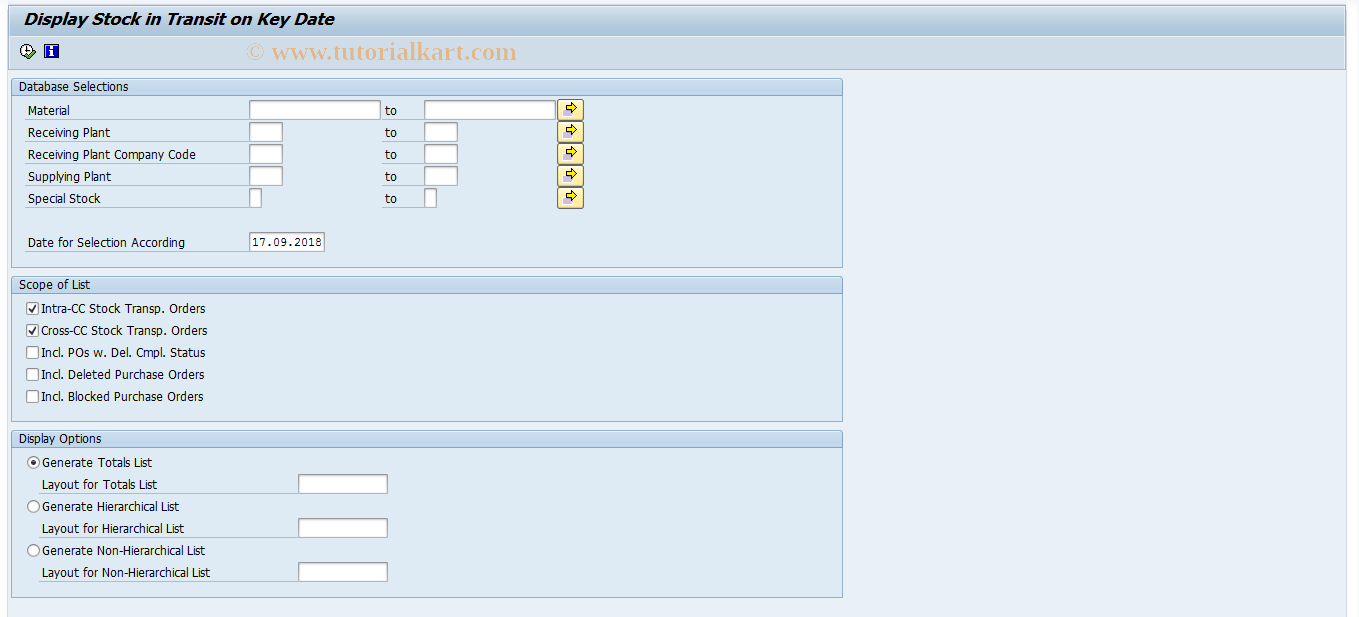 SAP TCode MB5TD - Stock in Transit on Key Date