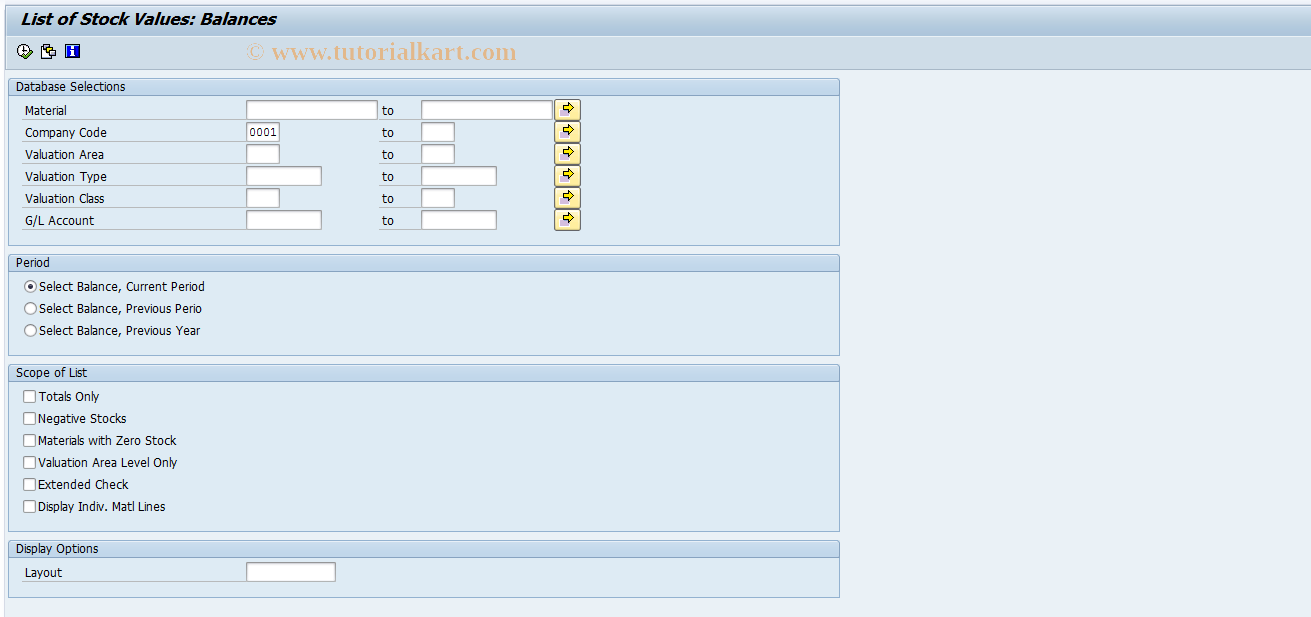 SAP TCode MB5W - List of Stock Values