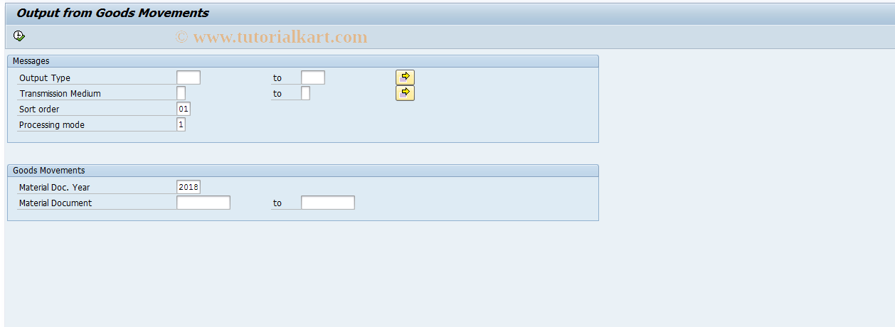 SAP TCode MB90 - Output Processing for Mat. Documents