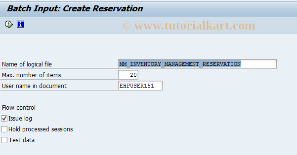 SAP TCode MBBR - Batch Input: Create Reservation