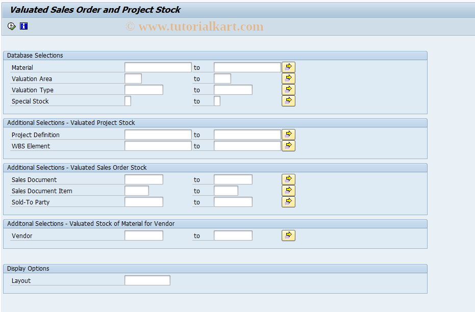 SAP TCode MBBS - Display valuated special stock