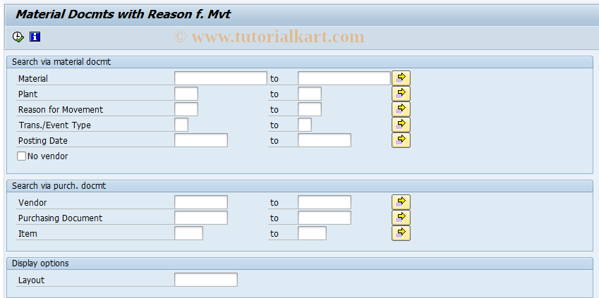 SAP TCode MBGR -  Display  Material Documents  by Mvt. Reason