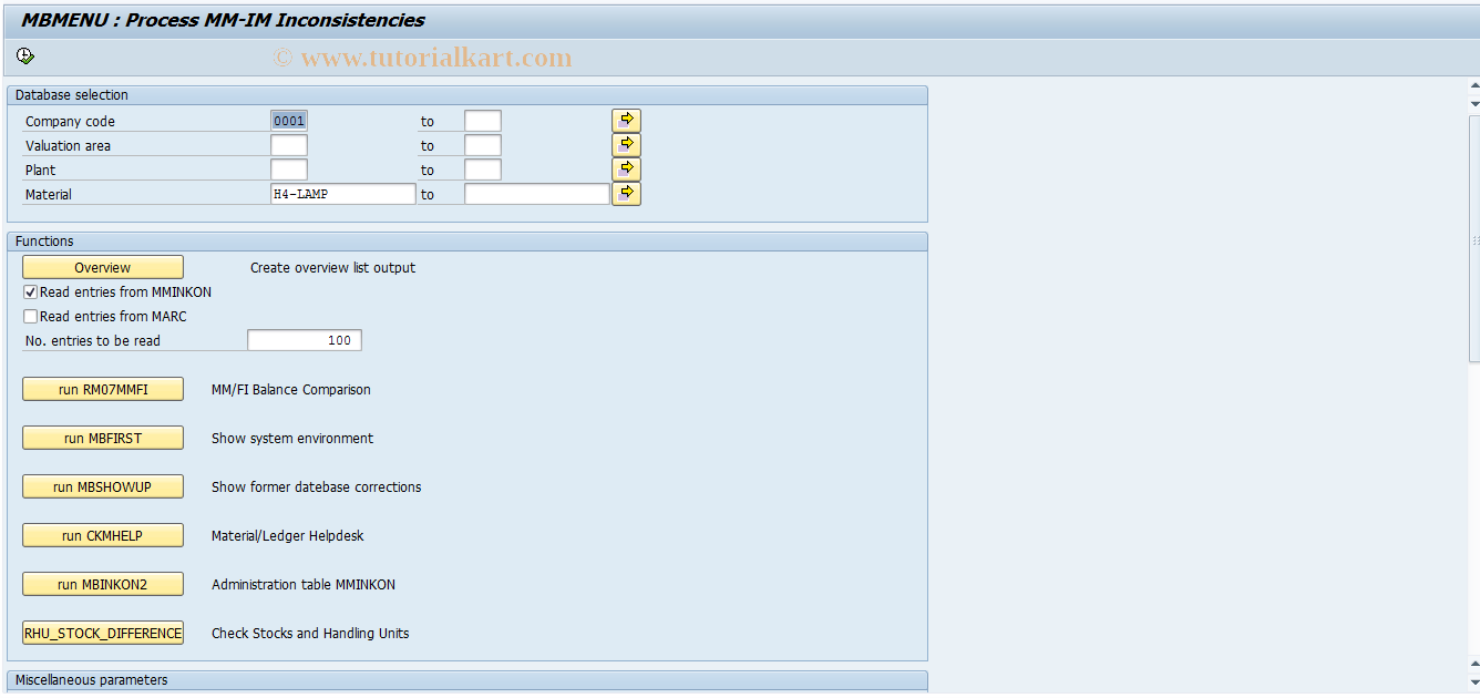 SAP TCode MBMENUS - Process MM-IM Inconsistencies