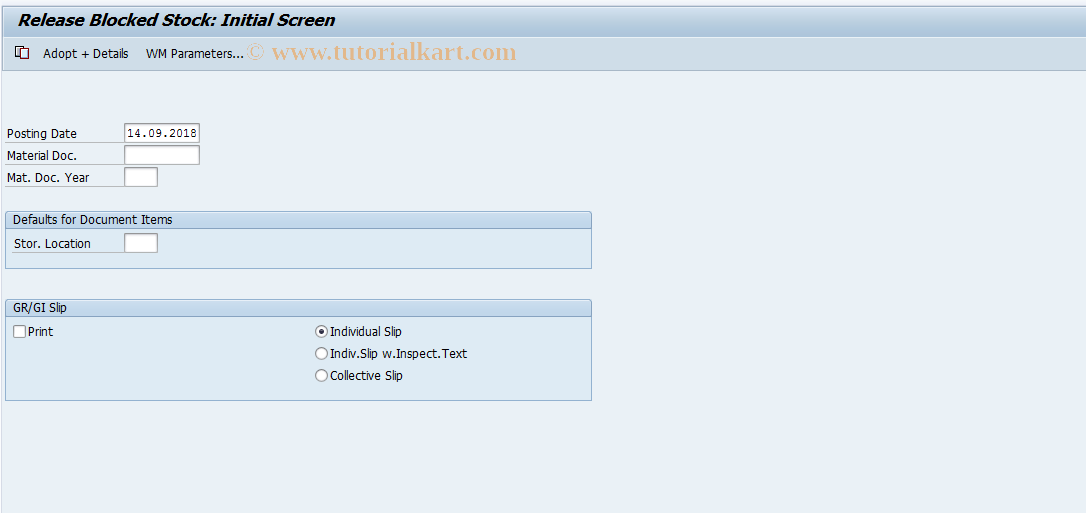 SAP TCode MBSF - Release Blocked Stock via Mat. Document 