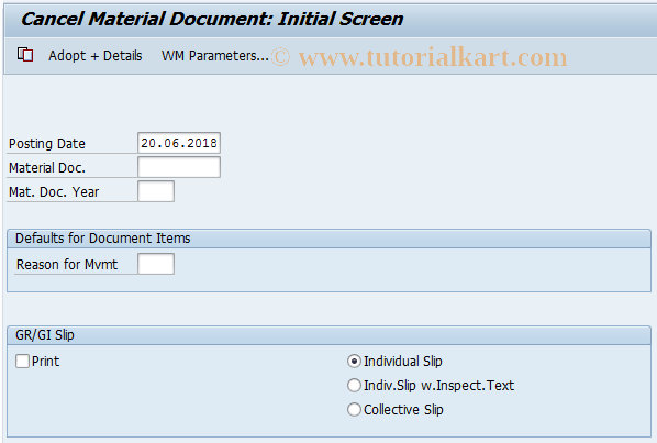 SAP TCode MBST - Cancel Material Document