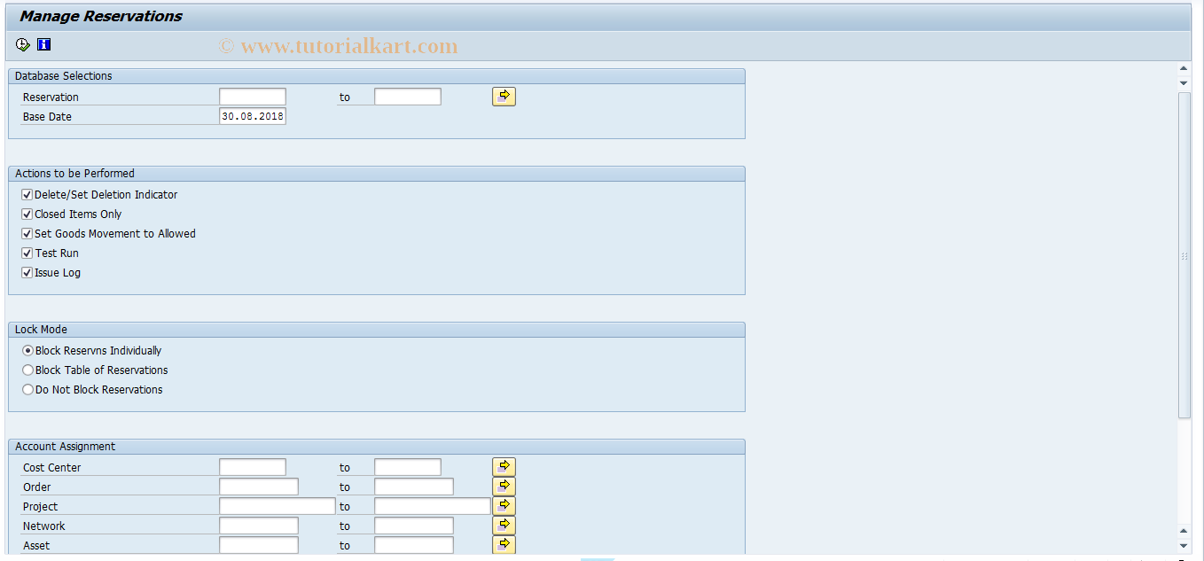 SAP TCode MBVR - Management Program: Reservations