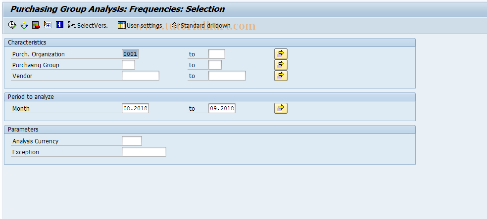 SAP TCode MC$2 - PURCHIS: PurchGroup  Freqs. Selection