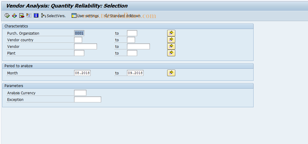 SAP TCode MC$8 - PURCHIS: Vendor QtyRelblty Selection