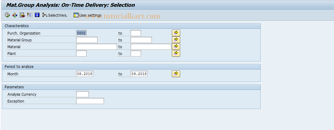 SAP TCode MC$A - PURCHIS: MatGroup  DelRelblty Selection
