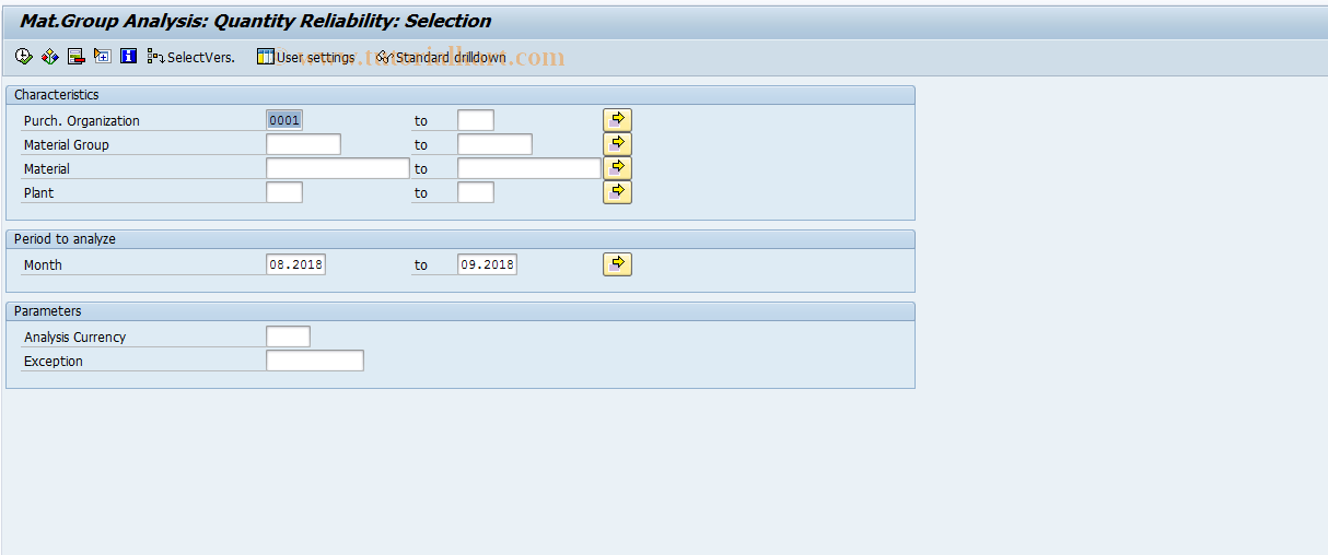 SAP TCode MC$C - PURCHIS: MatGroup  QtyRelblty Selection