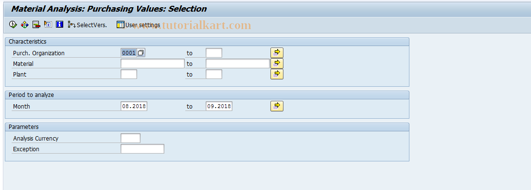 SAP TCode MC$G - PURCHIS: Material PurchVal Selection