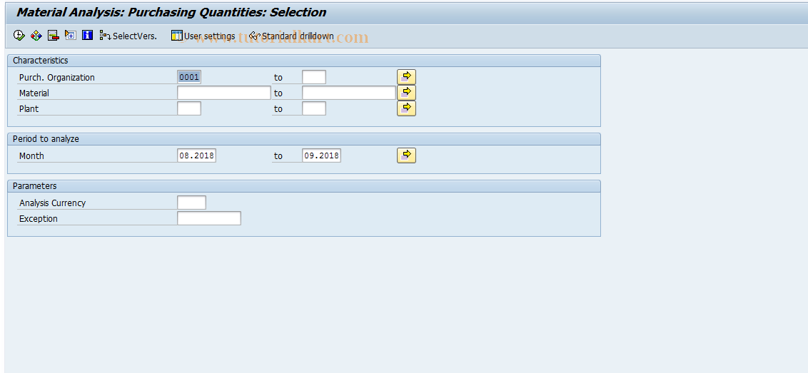 SAP TCode MC$I - PURCHIS: Material PurchQty Selection