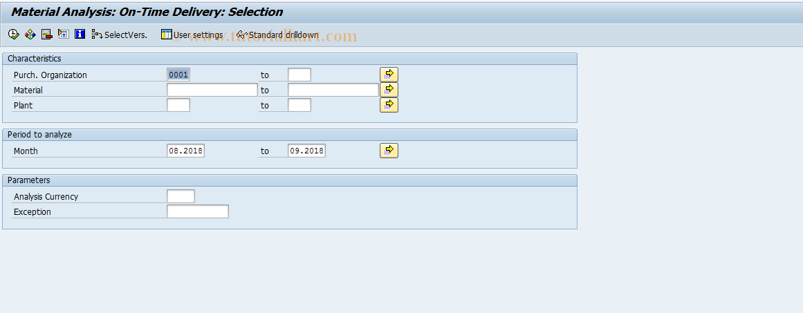 SAP TCode MC$K - PURCHIS: Material DelRelib Selection