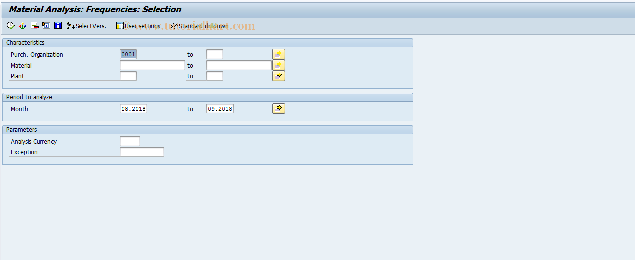 SAP TCode MC$O - PURCHIS: Material Freqs. Selection