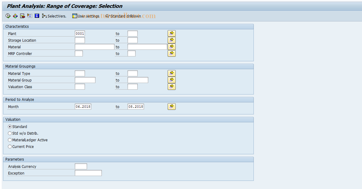 SAP TCode MC.4 - INVCO: Plant Anal.Selection, Coverage