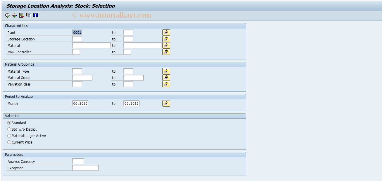 SAP TCode MC.5 - INVCO: SLoc Anal. Selection, Stock