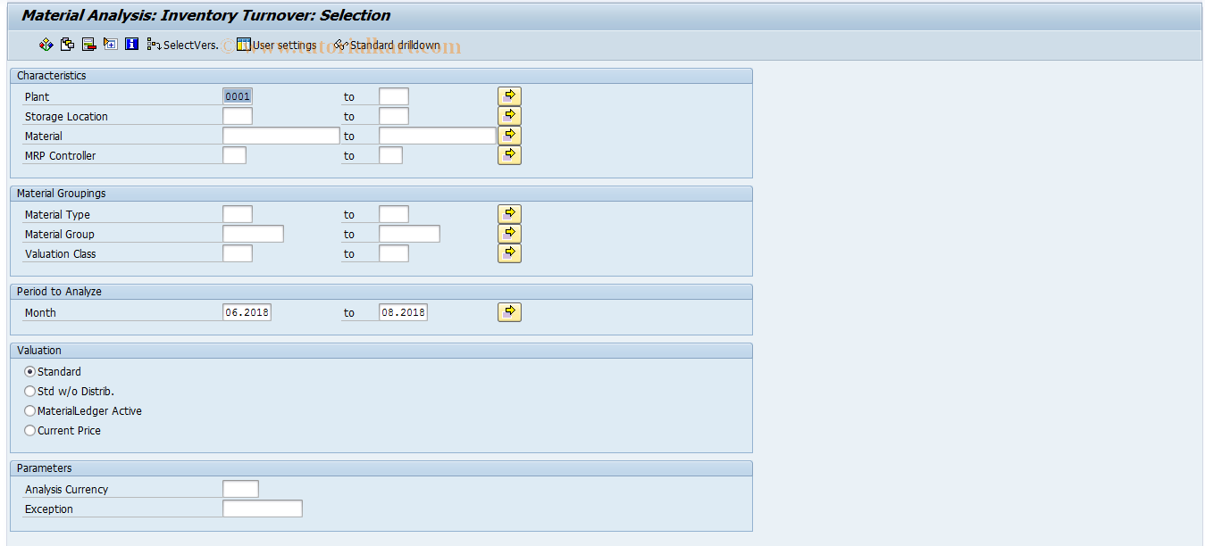 SAP TCode MC.B - INVCO: Mat.Anal.Selection, Turnover
