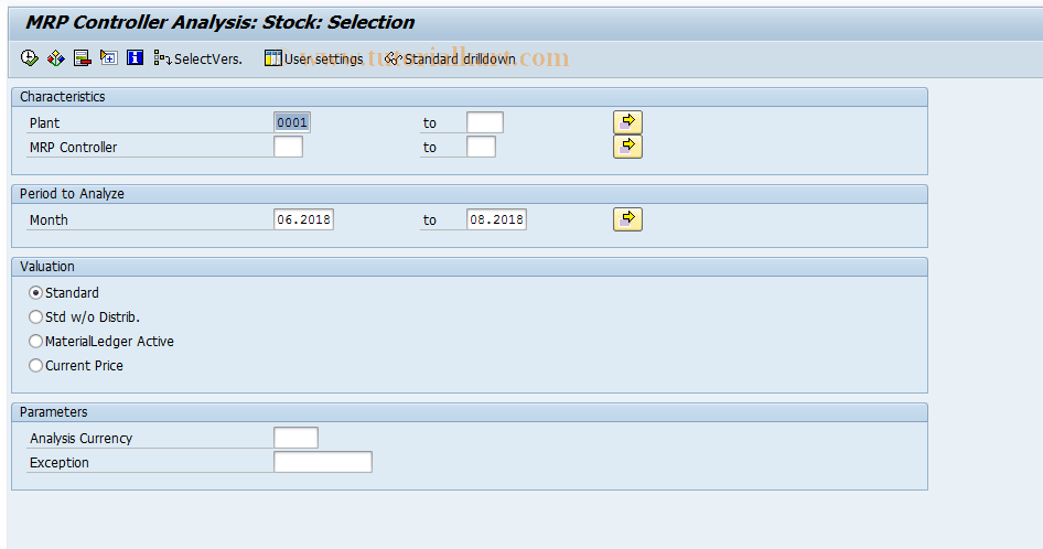 SAP TCode MC.D - INVCO: MRP Cntrllr.Anal.Sel. Stock