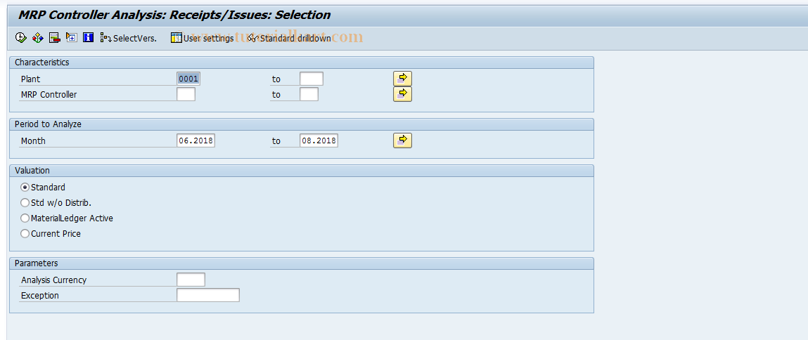 SAP TCode MC.E - INVCO: MRP Cntrllr Anal.Sel. Rec/Iss